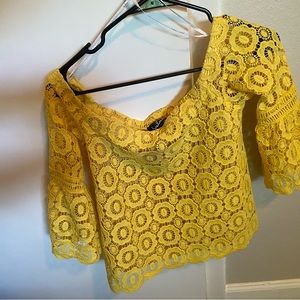 Lulus yellow off the shoulder floral print top